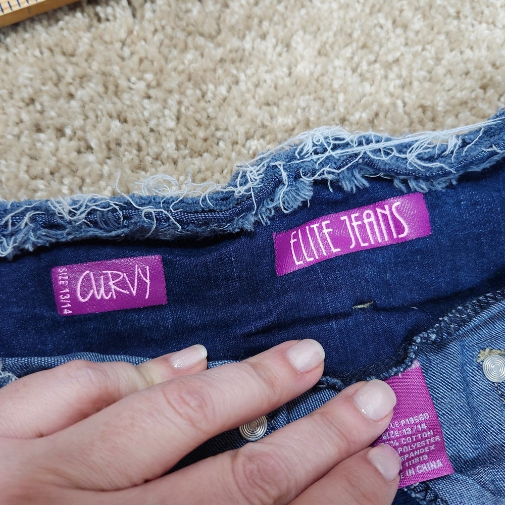 Elite Jeans Curvy High Rise‎ Distressed Skinny Jeans Button Fly Blue 13/14 - Picture 6 of 10